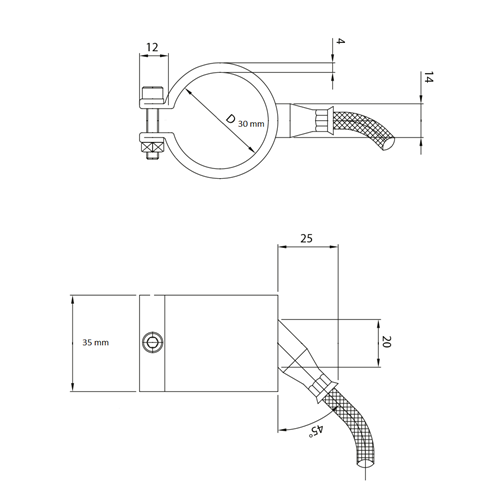 BANDWIDERSTAND ABM. 30X35 - 145 W - 230 V - AUSGANG 45° AXIAL