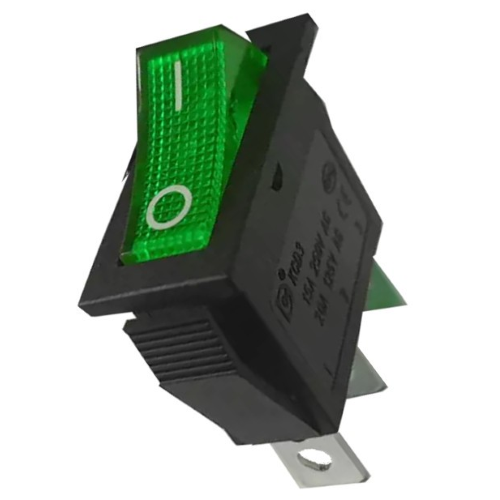 EINPOLIGER GRÜNER LEUCHTSCHALTER 250 V/16 A – ABM. 30,5 X 13,5 MM