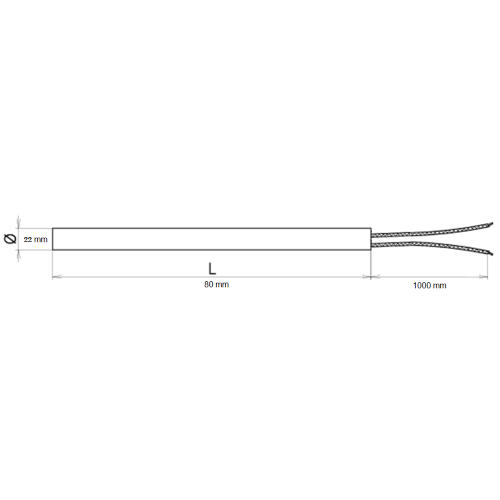CARTOUCHE CHAUFFANTE DIM.22X80 - 250W - 230V - SORTIE FIL STANDARD L.1000MM