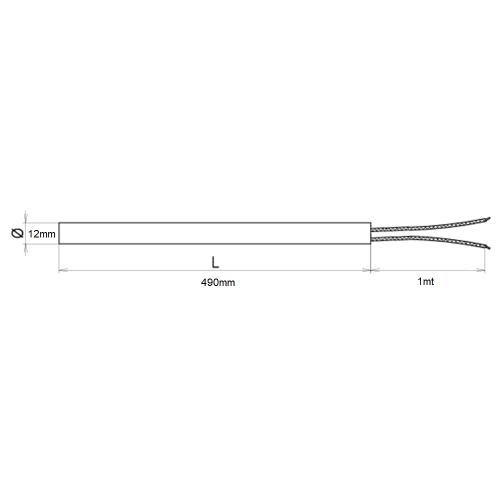 RES. CON CARTUCHO DIM.12X490 - 500 W - 230 V - SALIDA STD.  L.1000 MM