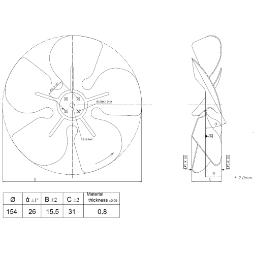 ALUMINUM FAN FOR ENGINES - DIAMETER 154MM - ANGLE 22°