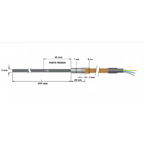 MIKROTUBULÄRE WIDERSTANDSELEMENTE – FORMBAR – QUADRATISCHER QUERSCHNITT 3,3 X 3,3 – 300 W – 230 V – LÄNGE DES GERADEN ELEMENTS 600 MM
