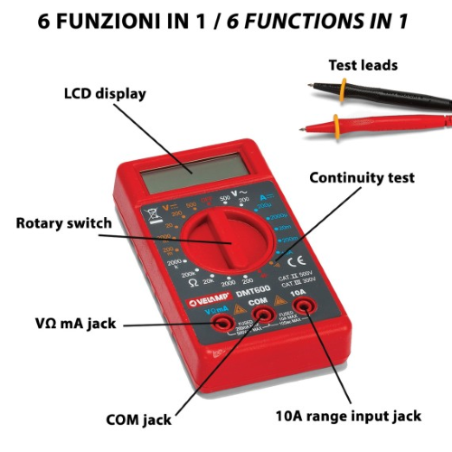 TESTER - DIGITALES MULTIMETER MIT MINI-MESSSPITZEN – CAT III – CR2032 (IM LIEFERUMFANG ENTHALTEN)