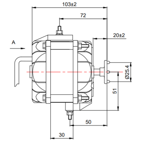 MOTORS WITH SHORT SHIELDED POLES 16W OUTPUT - 70W INPUT, 230V, 50/60HZ. CLASS B. FILAMENT AND FRAME 1300/1550 RPM