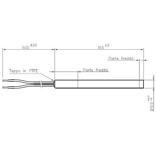 RESISTENCIA DE CARTUCHO-CANDELA PARA ESTUFA DE PELLETS DIM. 9,9X154 EJECUCIÓN RECTA - 300 W - 230 V