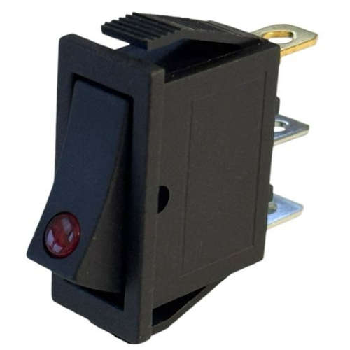 SINGLE-POLE BLACK SWITCH WITH RED INDICATOR LIGHT 250V/16A - DIMENSIONS 30.5 X 13.5MM