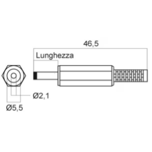 GIAPP plug with PVC cable, 5.5–2.1 mm, length 9.5 mm
