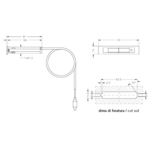 TERMOMETRO A CAPILLARE CON FRONTALE TERMOPLASTICO RETTANGOLARE STRETTO DA CRUSCOTTO CON FISSAGGIO AD ALETTE ELASTICHE  A QUADRANTE GIREVOLE 0-120°C